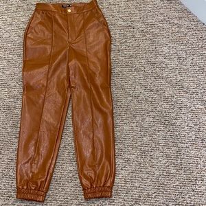 NastyGal Faux Leather Seamed Tan Jogger; NWT; Size 0